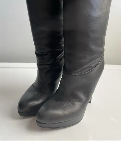 Valentino Garavani black leather floral applique tall platform heel boots size 5