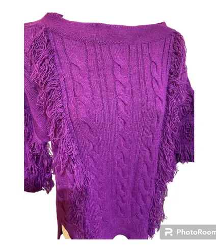 Pacific&Co NY & Fringe Purple oversized Sweater cable knit wide 3/4 sleeve women size S