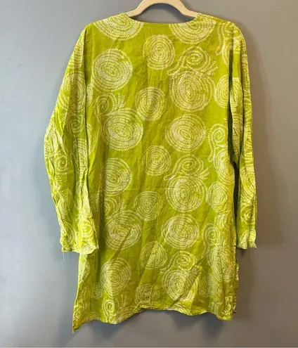 Hiho Top 100% Cotton Beach Cover Up/ Tunic in Green & White Pattern Sz L EUC Size L