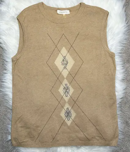 ESCADA Vintage Argyle Sweater Vest Womens Size Large Wool Cashmere Silk Academia Tan