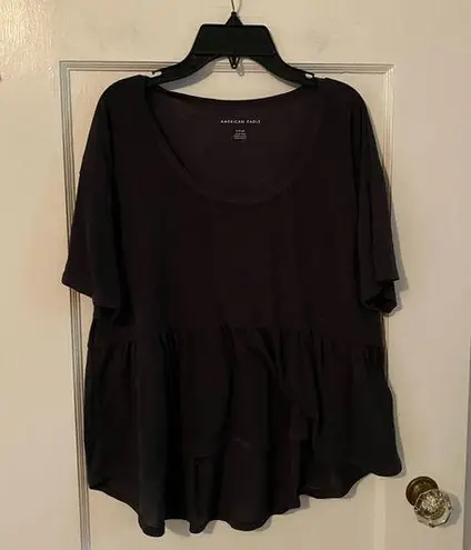 American Eagle  Summer Black Lightweight Short Sleeve Peplum Top Size Small