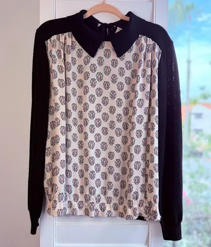 Vintage Marni Silk & Virgin Wool Baroque Jewel Print Collared Sweater Top 40 Black Size M