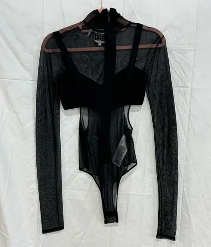 Herve Leger Hervé Léger Sheer Long Sleeve Turtleneck Bra Bodysuit Black Women's Size XXS