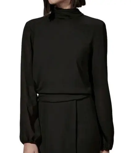 Krisa New Pleated Mock Neck Keyhole Back Long Sleeve Blouse Black Size XS