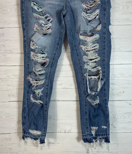 KanCan USA KanCan Jeans Womens 3/25 Blue Skinny Rainbow Frayed Hem High Rise Ripped Denim