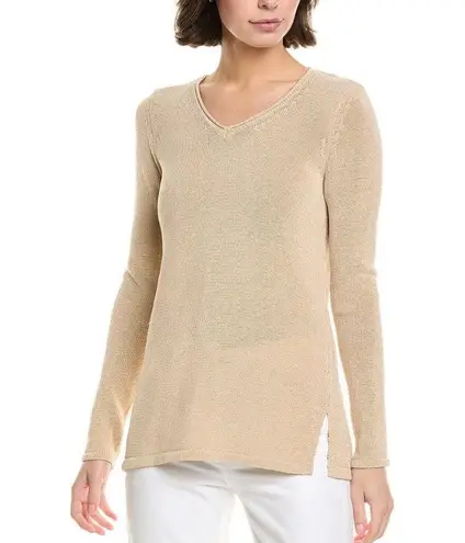 J. McLaughlin Callum Sweater Cream Knit V-neck Minimalist Women's size Small