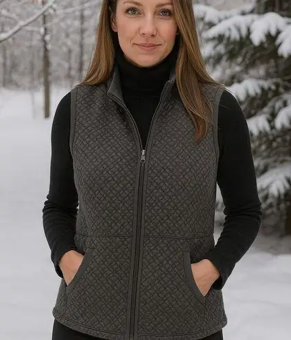 Ruby Rd Gray Quilt Look Vest with Drawstring at Waist Size Large EUC