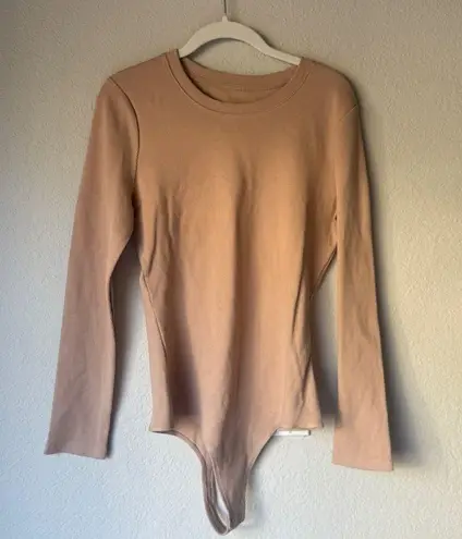 Nuuds Long Sleeve Ribbed Crewneck Bodysuit Nude Cinnamon Tan Size L