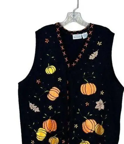 Vintage 80s Oversized Pumpkin Fall Halloween Sweater Vest Size 3X