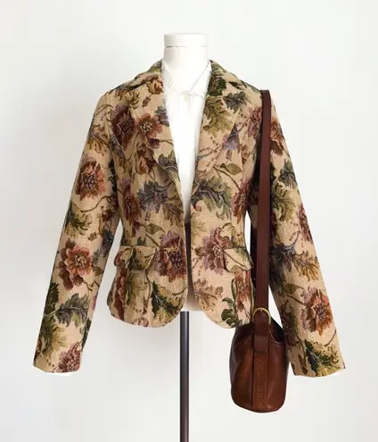 Vintage Y2K Tapestry Woven Botancial Blazer in Tan | Size L Size L