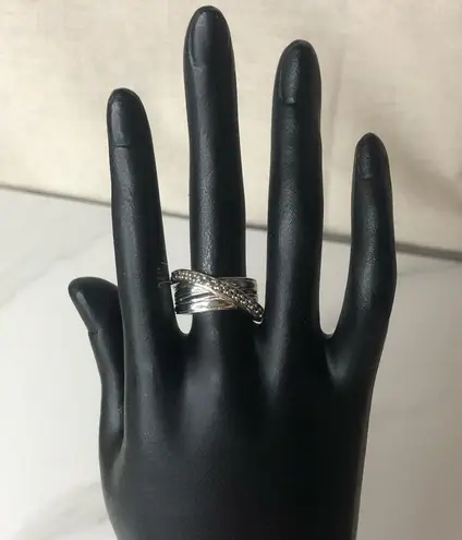 MICHAEL DAWKINS Sterling Silver Crossover Bypass Ring w Granulation Detail