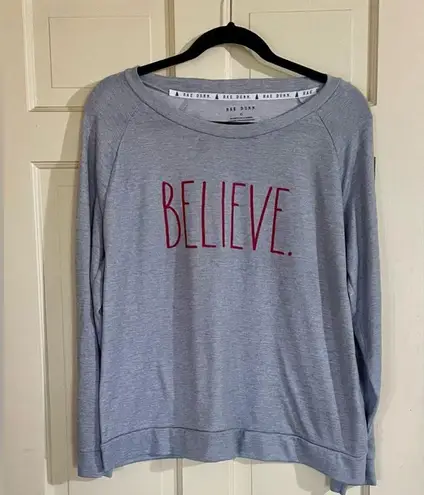 Rae Dunn Women’s Gray  Believe Sweat Shirt Size XL Lightweight Christmas Holidays