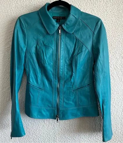 Lafayette 148 New York Women’s Teal 100% Leather Zipper Jacket Size 2 - Image 1