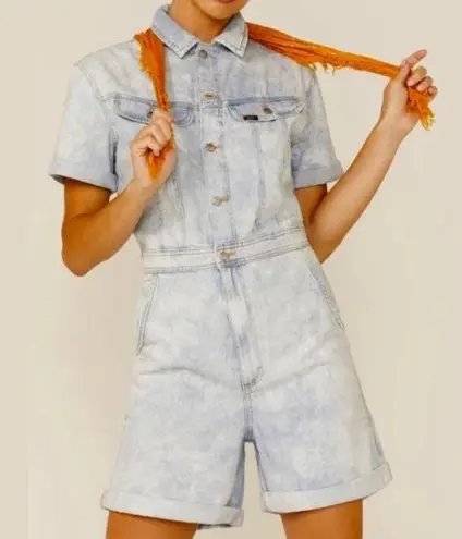 Lee  Union-Alls Women’s Acid Wash Denim Short Overall Romper overalls sleeve