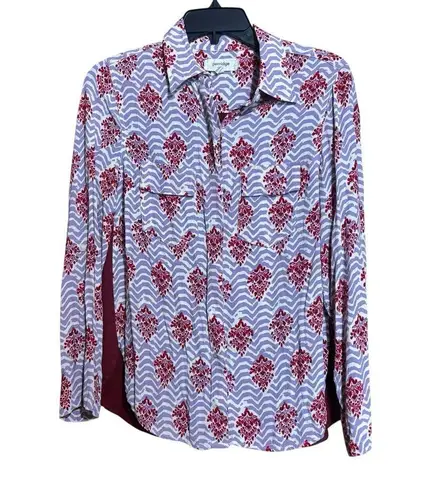 Porridge Anthropologie Top Small Multicolor Mixed Media Boho Medallion Button Up