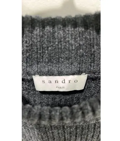 Sandro Paris Embellished Ribbed Wool & Cashmere Long Sleeve Gray Mini Dress US 2