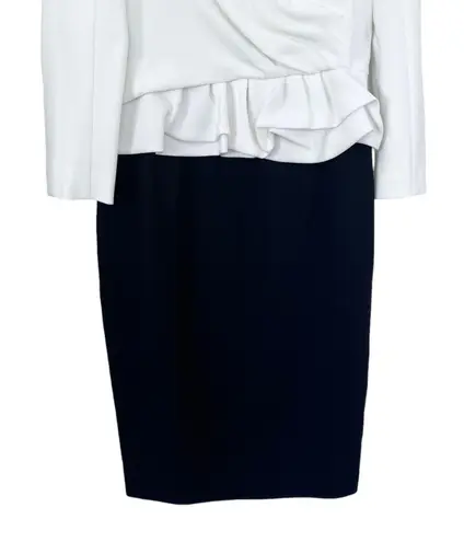 Paule Ka Long Sleeve Peplum Colorblock Sheath Dress White Black Size 38/US 6
