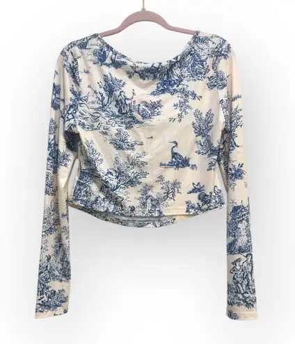 Cider Blue Toile Print Long Sleeve Crop Top – Size XL - NWT