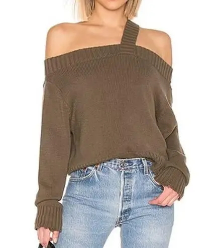 RTA Beckett One Shoulder Asymmetrical Raw Edge Sweater Uno Platoon Green XS