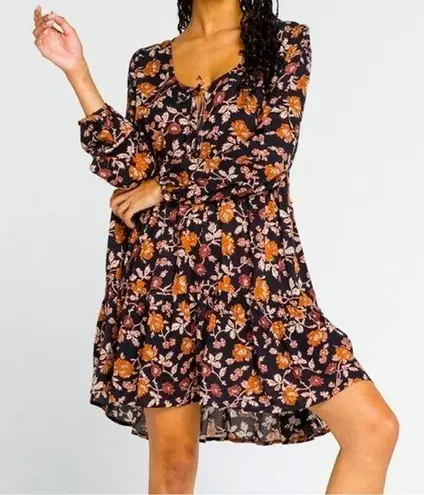 West of Melrose NWT-  Black & Brown Floral Long Sleeve Baby Doll Dress Small