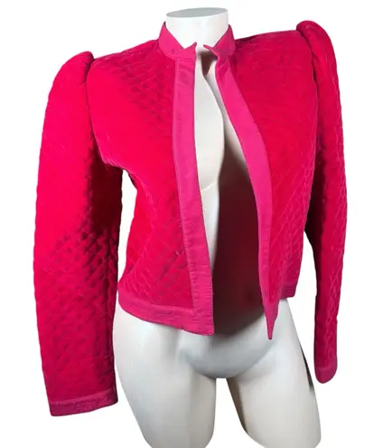 Vintage 80s Quilted Puffed Shoulder Open Front Jacket Red Self Indulgence XS/S