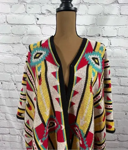 Rock & Roll Cowgirl Multi Color Aztec Print Fringed Poncho/Shrug Size S (B17)