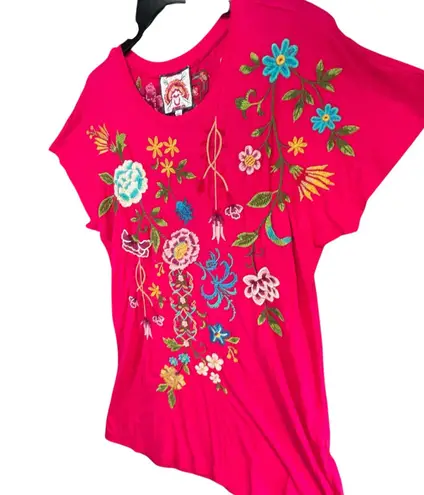 Johnny Was T Shirt Dress Women L Pink Embroider Floral Garden Festival Bohemian