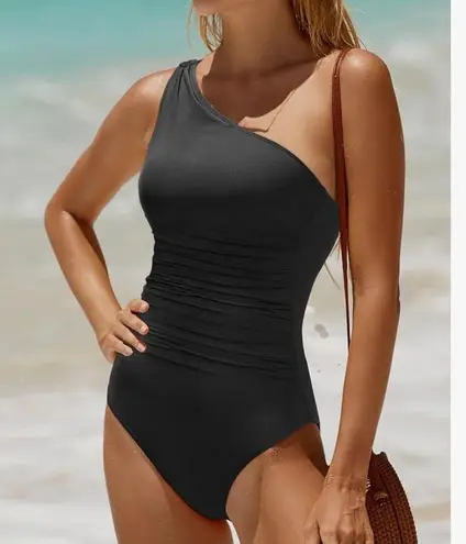 Daci One Shoulder One Piece Bathing Suit Full Coverage Black Women’s Size XXL