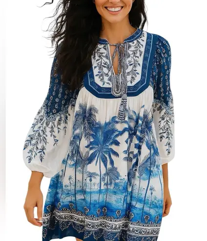 Farm Rio Palm Tree Beach Off-White Mini Dress NWT