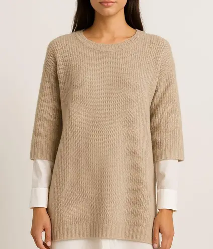 Brochu Walker Layered Look Wool Cashmere Sweater Dress Beige Size Medium