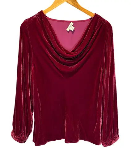 Sundance Ophelia Cranberry Red Velvet Cowl Neck Long Sleeve Top - size Medium