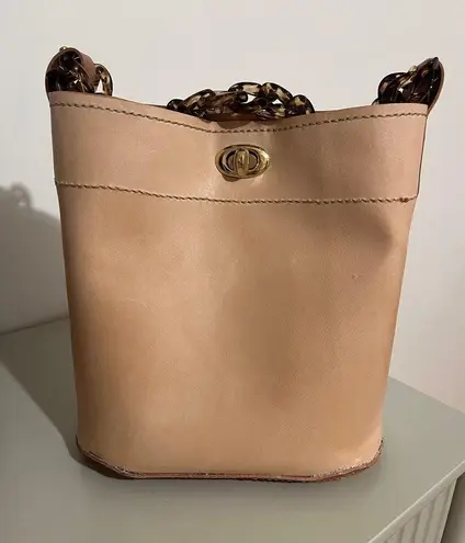 Handmade Tan Leather Bucket Bag | Shoulder or Crossbody with Acrylic Chain Strap