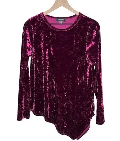 Karen Kane Burgundy Crushed Velvet Long Sleeve Asymmetrical Hem Top Size M