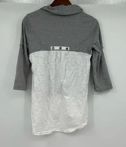 Neon Buddha Gray White Knit Top Cowl Neck Roll Tab Sleeves Surf Tunic size small