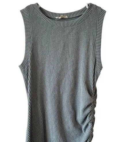 Moa Moa Adjustable Scrunched Side Midi Dress Size Medium Textured Dusty Blue