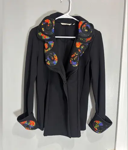 Soft Surroundings Women's Blazer Medium Black Jacket Floral Shapeable Collar M