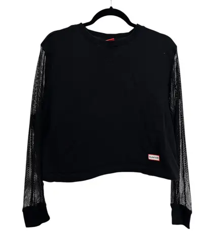 Hunter for Target Sweatshirt Womens Large Black Cropped Mesh Sleeve Pullover