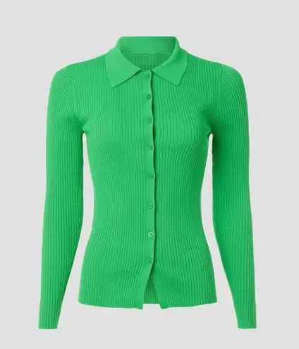 Lauren Ralph Lauren Green Collared Polo Ribbed Knit Cardigan Sweater Size M Size M