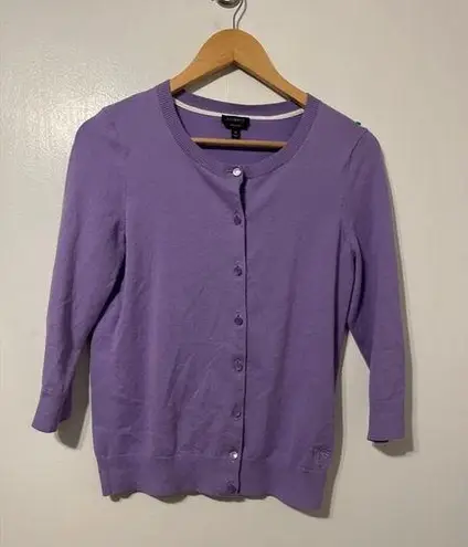 Talbots  Pima Cotton Purple Button Cardigan w Dragonfly Embroidery Size Medium