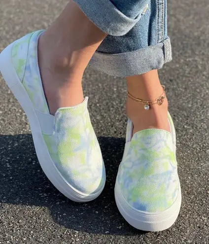 Soda Shoes Lime Tye Dye Slip On Sneakers
