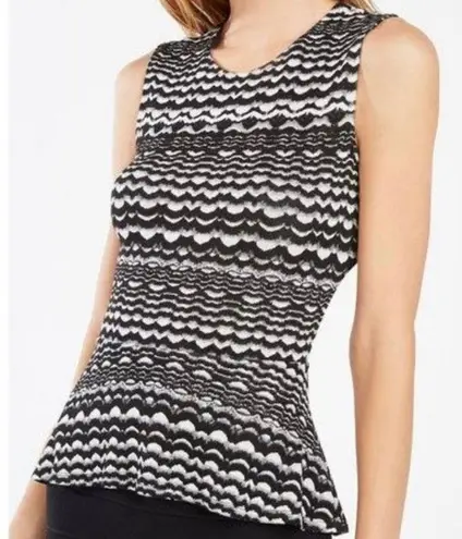 BCBGMAXAZRIA Black & White Knit Peplum Tank Top