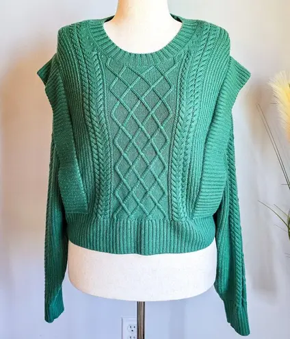 Babaton Aritzia,  Green Seek Merino Wool Chunky Cable Knit Sweater, Size Small