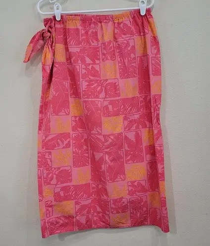 Talbots  Vintage Bright Neon Pink Orange Tropical Print Wrap Skirt Size 14 Petite