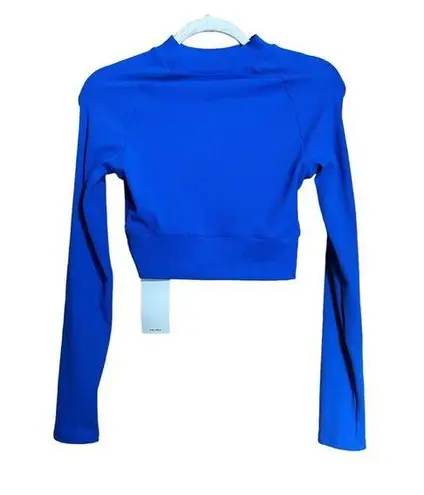 Halara  Crop Top Womens Medium Blue Ribbed Stretch Long Sleeve Activewear