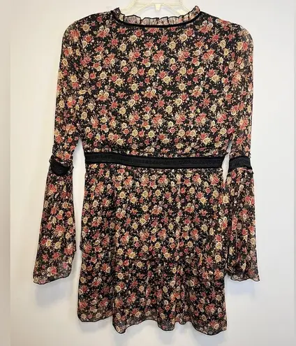 Nasty Gal  I’ll Be Bouquet Floral Tiered Bell Sleeve Mini Dress sz 10