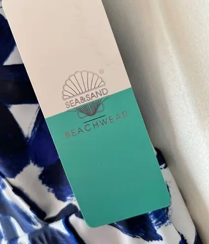 Sea & Sand Blue Paint Asymmetrical Wrap Swimdress White Size 20W