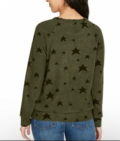 Buffalo Khaki Green Black Star Printed Novelty Print Crewneck Cozy Top NWT
