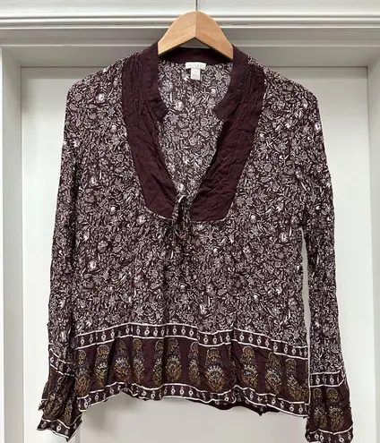 Hinge EUC  brown paisley V neck blouse - Medium