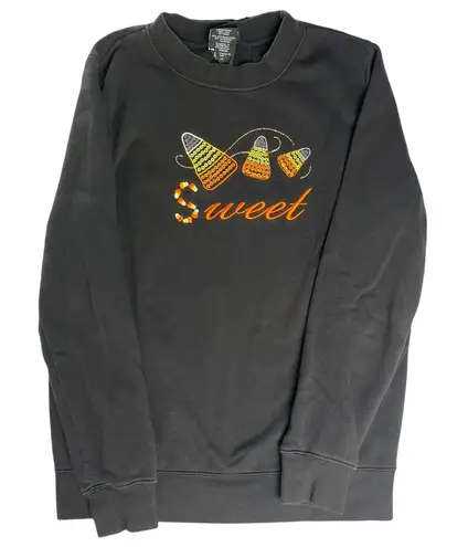 Womens Holiday Editions Black Candy Corn Sweet Halloween Sweatshirt Top Size S