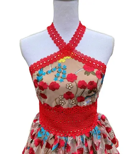 Bronx and Banco Ivanka Embroidered Ruffled Mini Dress Women’s Extra Small